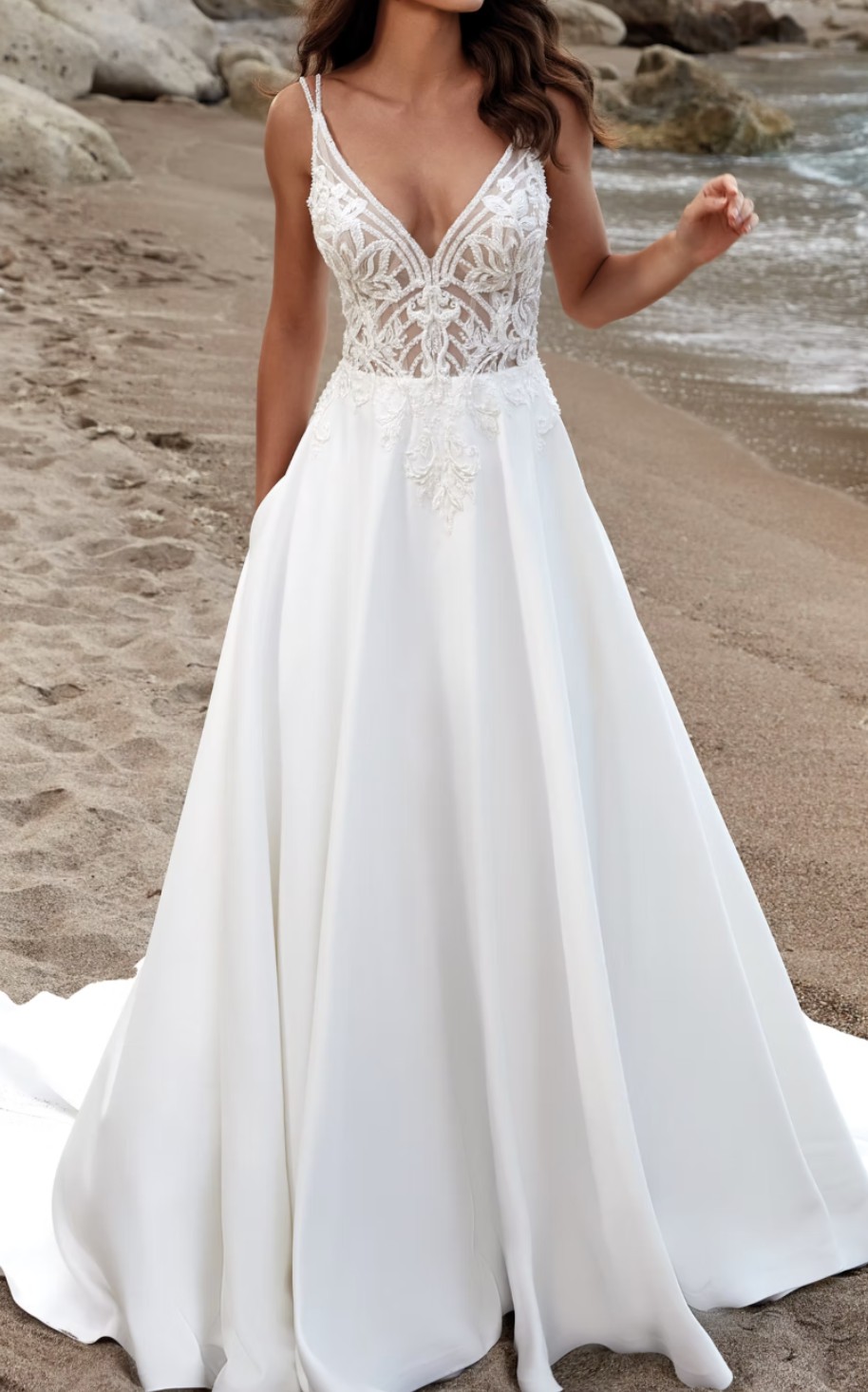 linear lace wedding dress Modern Lace A-Line Wedding Dress main image 1