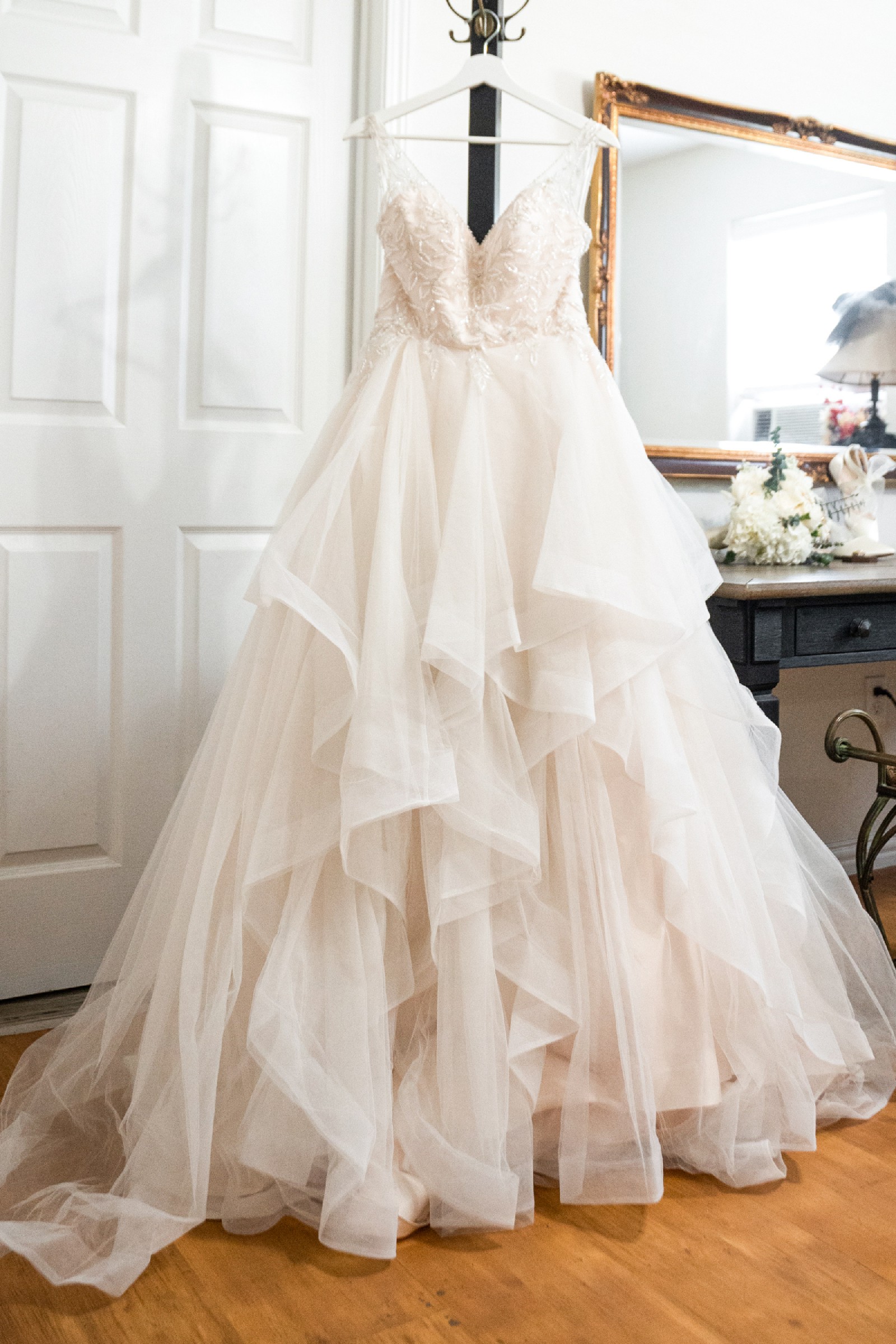 a line fairy wedding dress Fairy A Line Off the Shoulder Blush Pink Tulle Wedding Dress Spring Br –  Vickidress main image 0