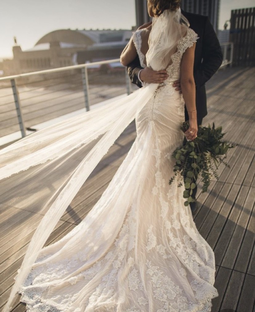 Maggie Sottero 6SW767 + IVORY OV MOCHA PEWTER New Wedding Dress Save 50% -  Stillwhite