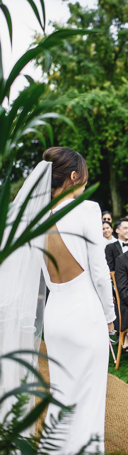 white stretch-crepe wedding gown 