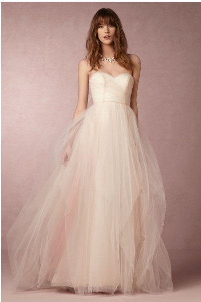 blush strapless wedding dress