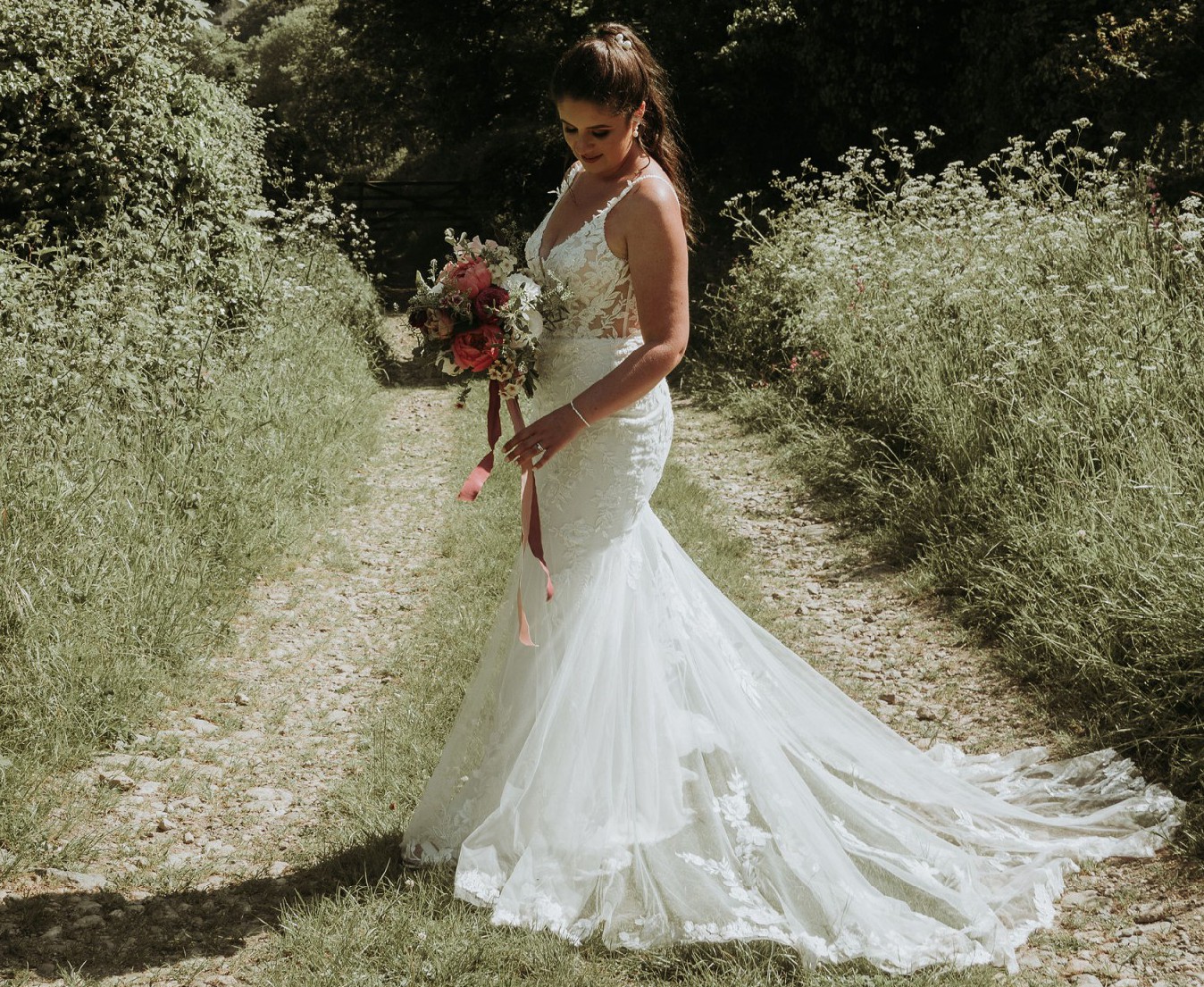 Blue wedding dress from Chantilly lace