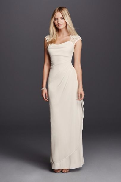 David's Bridal Lace Cap Sleeve Long Matte Mesh XS3450 New Wedding Dress ...
