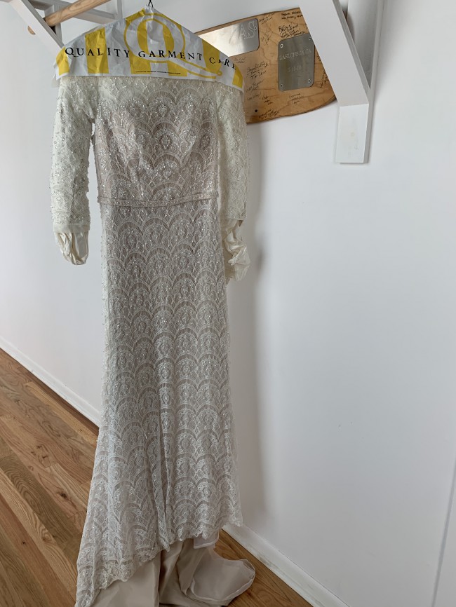Oleg Cassini Beaded Lace 3 4 Sleeve Wedding Dress
