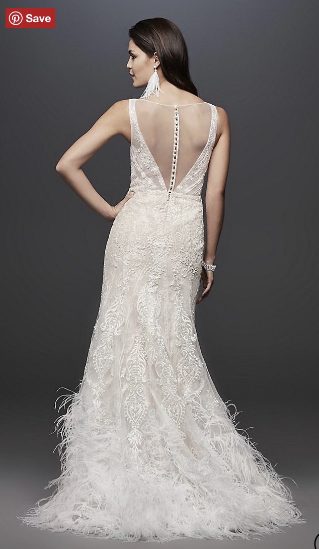 Galina Signature Lace Mermaid Dress With Feather Skirt Swg800