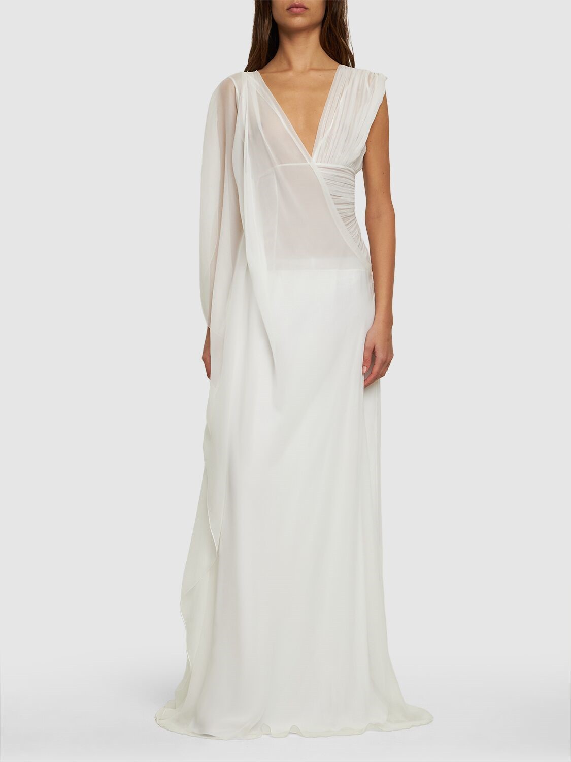 white christmas dresses Women's Gio Strapless Gathered Silk Chiffon Floor Length Dress Xs White Mean Blvd White / XL main image 0