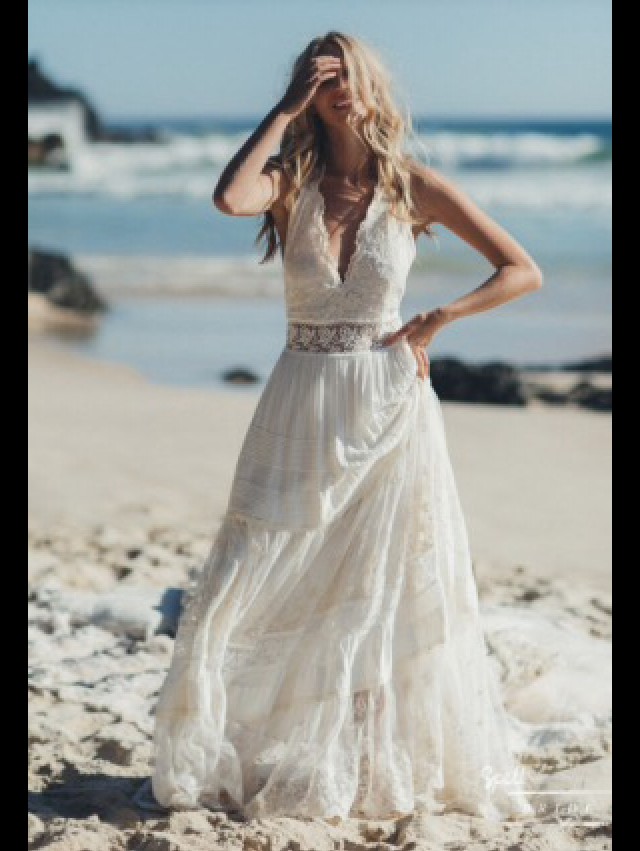 Halter boho wedding on sale dress