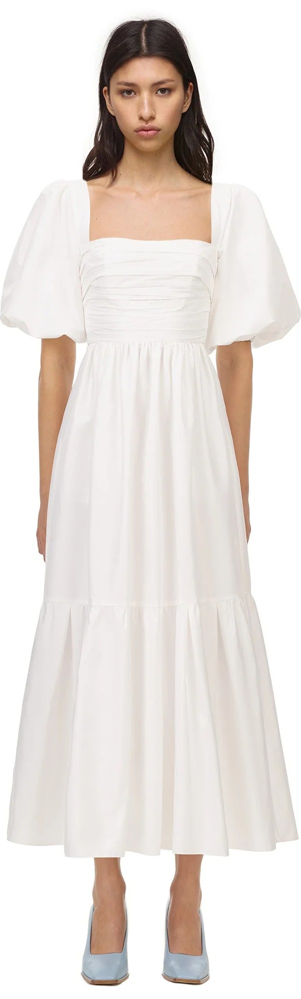 midi striped dress The White Square Neck Striped Midi Dress