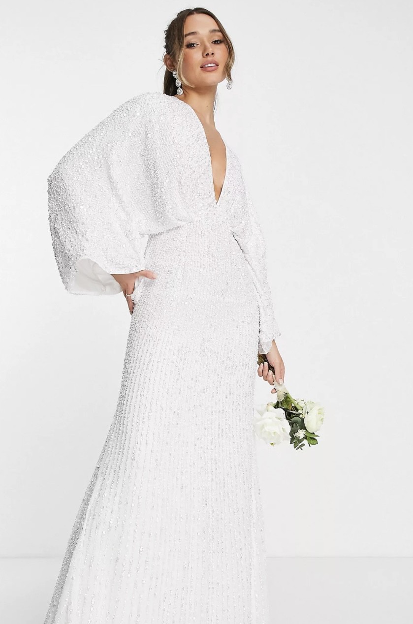 ASOS Bridal Ciara Sequin Kimono Sleeve New Wedding Dress Save 48% -  Stillwhite