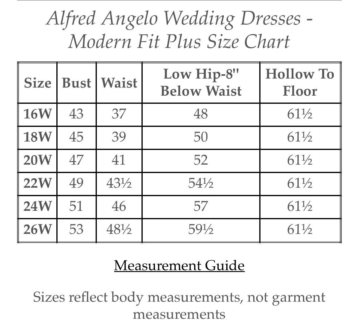 Alfred Angelo Size Chart