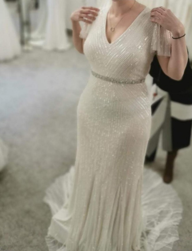 steel blue evening gown