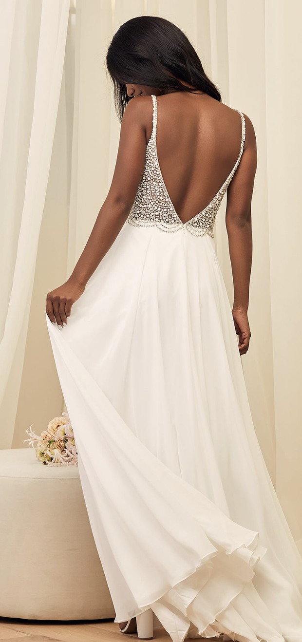 Lulus, True Love White Beaded Rhinestone Maxi Dress New Wedding Dress Save  22% - Stillwhite