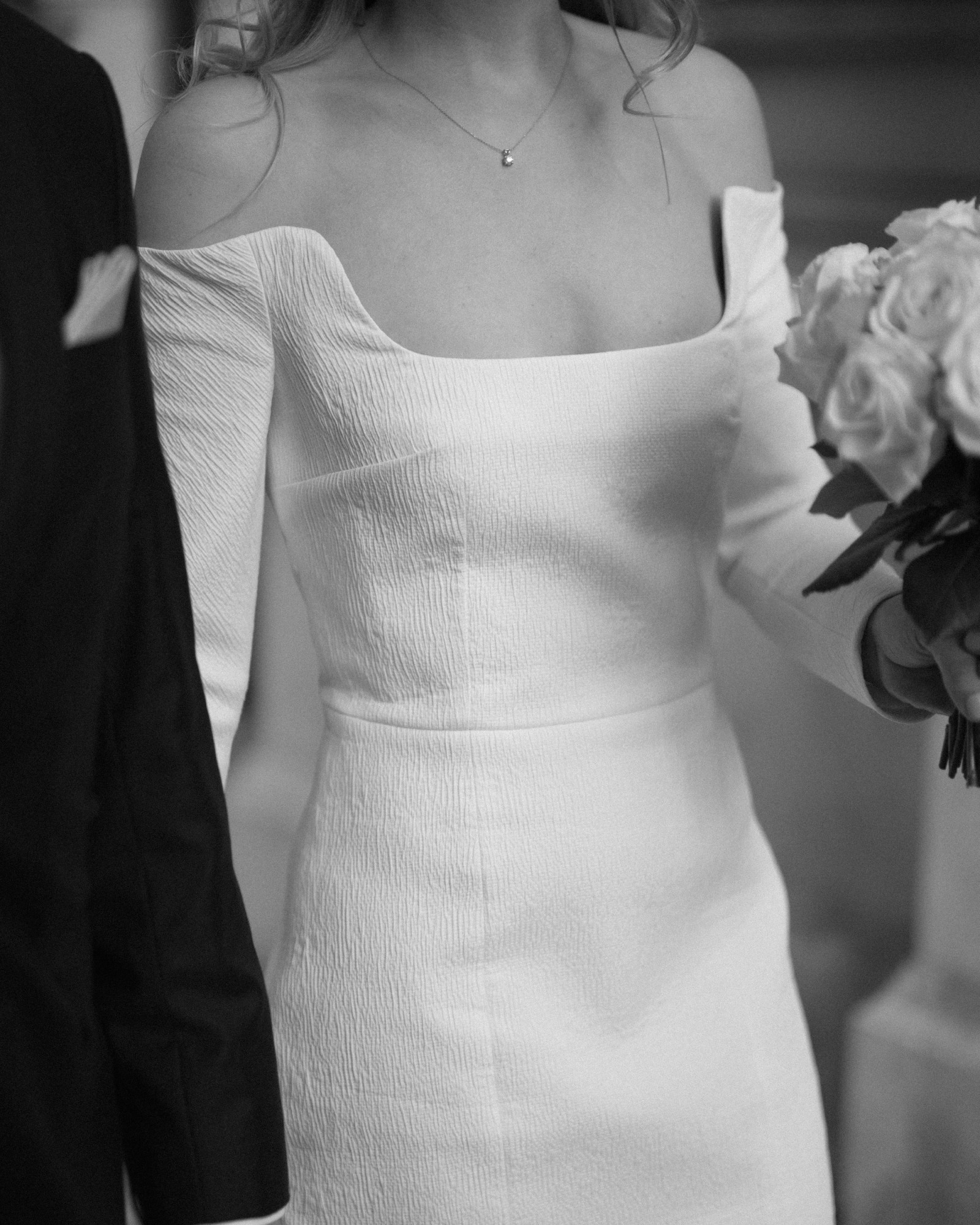 off the shoulder lace tea length wedding dress Short wedding dress ,Ivory Off-The-Shoulder Midi Dress #1149