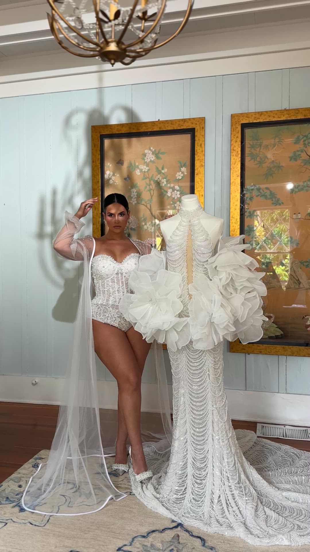 Walone Fashion, Custom High Neck beaded bridal gown