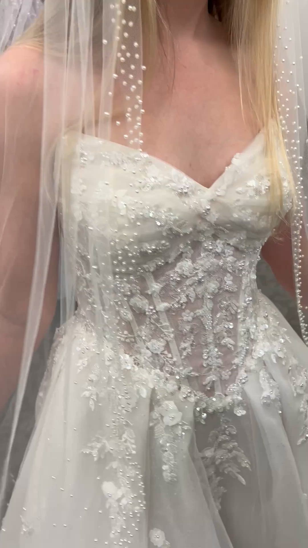 Oleg Cassini, Beaded Tulle Wedding Dress with Detachable Sleeves