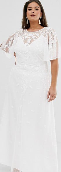 asos edition embroidered & beaded flutter sleeve wedding dress Exquisite Short Sleeves Keyhole Back Tea Length Homecoming Dresses