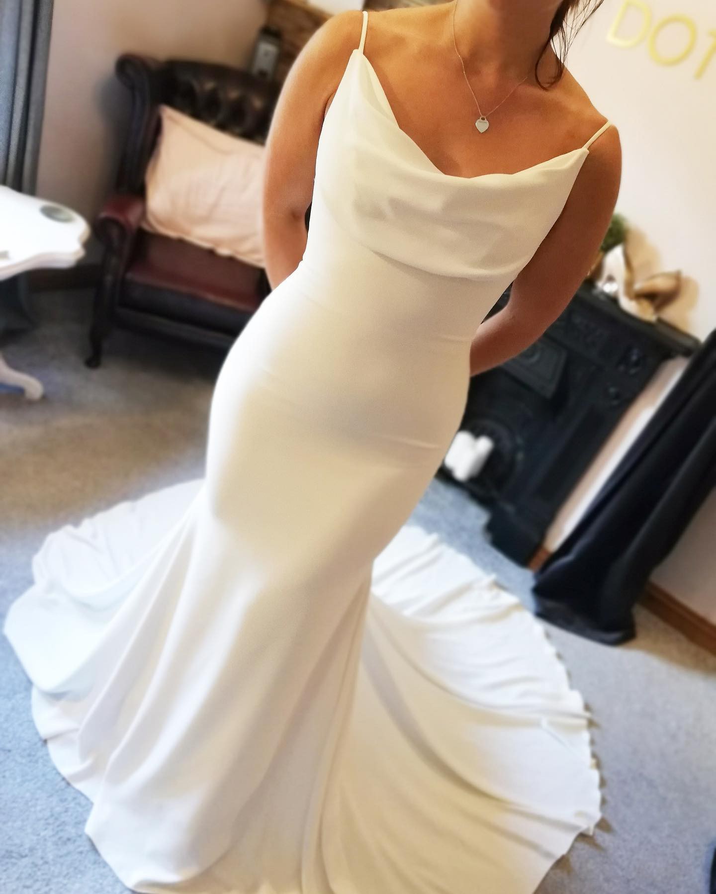 Crepe Spaghetti Strap Mermaid Wedding Dress With Draped Cowl Neckline