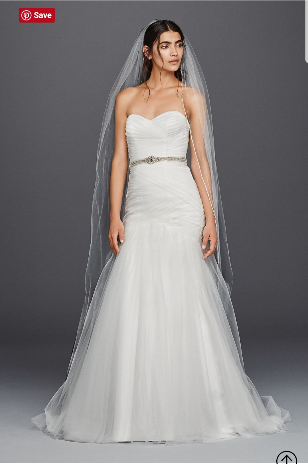 David's Bridal Collection Strapless Ruched Mermaid Tulle