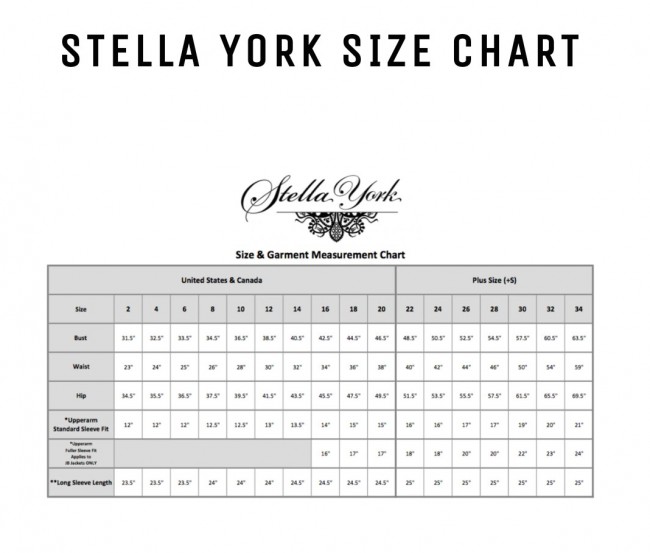 stella york sizing chart