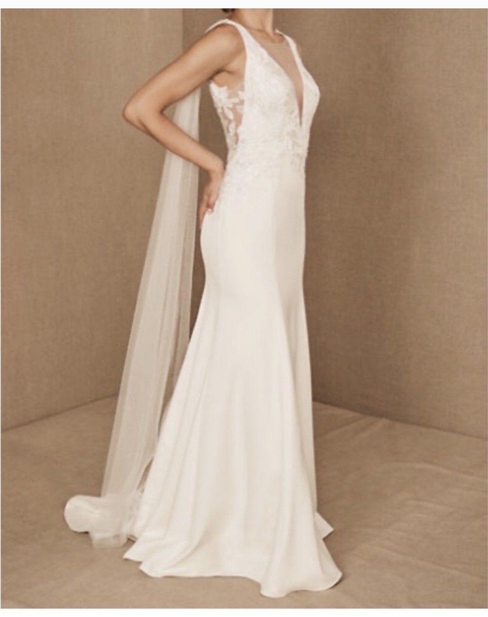 Long Sleeve V Neck Wedding Dress Modern Minimalist Crepe Etsy