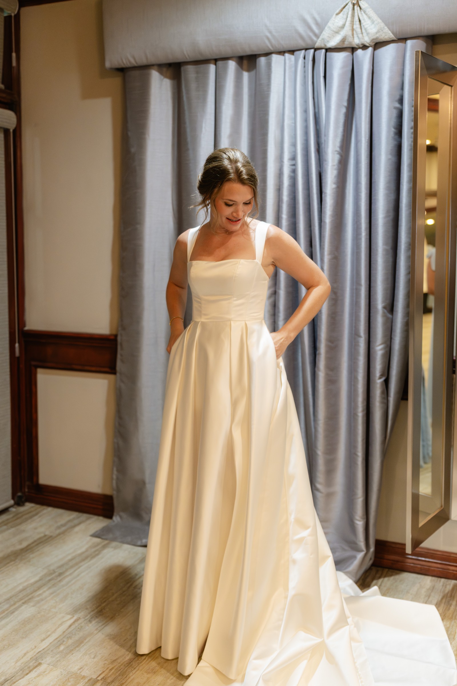knee length dresses for ladies Elegant A Line Square Neck Satin Court Train Wedding Dress-716389 –  DorrisDress main image 1