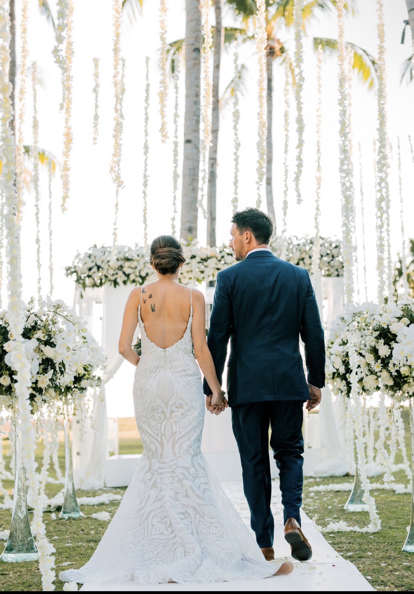 blush backless wedding dress Sexy Blush Pink Deep V-neck A-line Long Lace Wedding Dress, Wedding Go –  SposaBridal main image 0