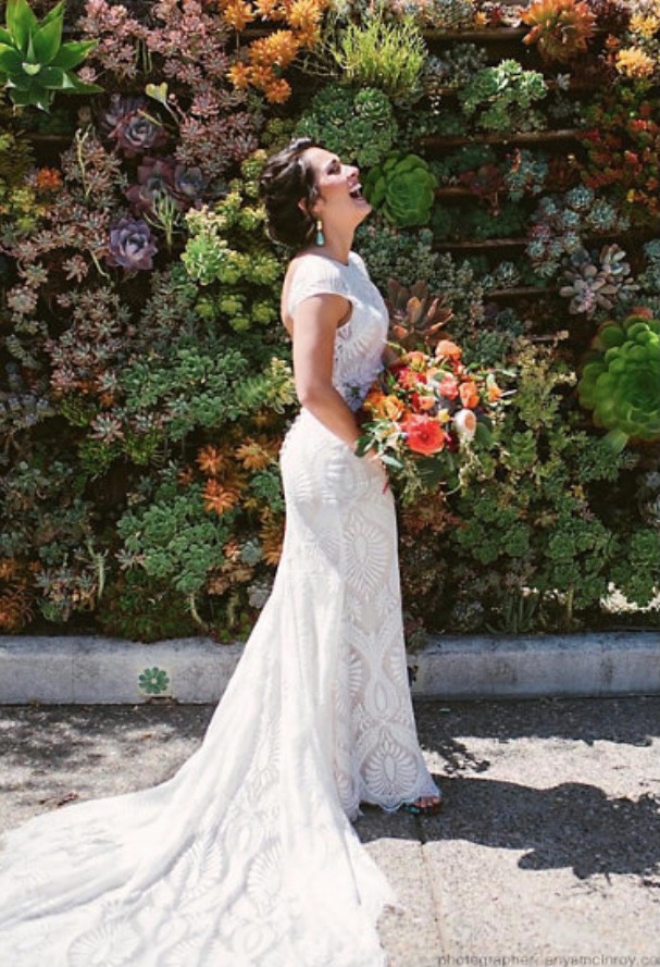 bhldn mermaid dress BHLDN Ivory Lace Sleeveless Mermaid Fit/Flare Wedding Dress V Neck Train SZ 12