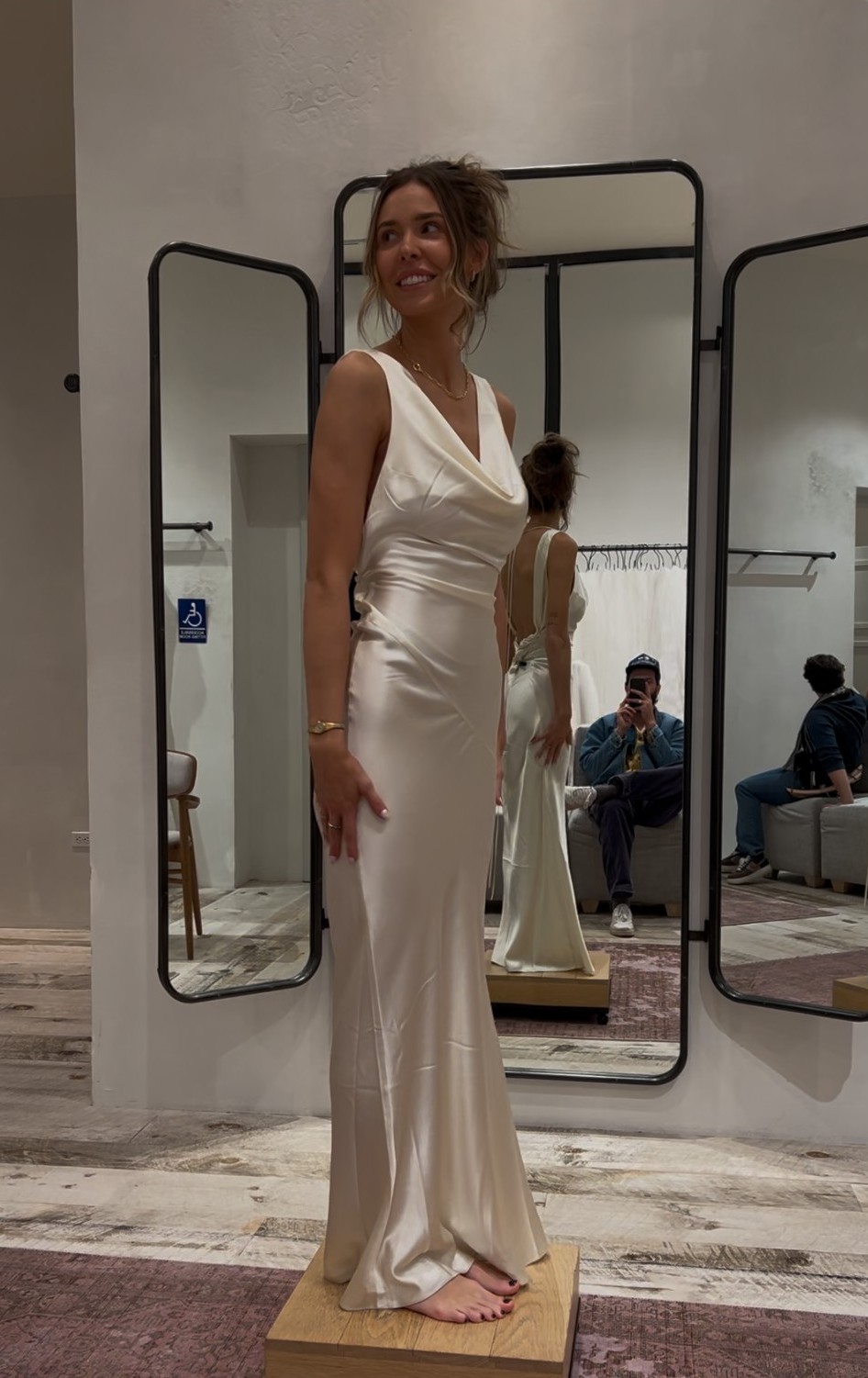 Mirror Palais, Plunging Back Cowl Dress in Pearl Wedding Dress Save 26%