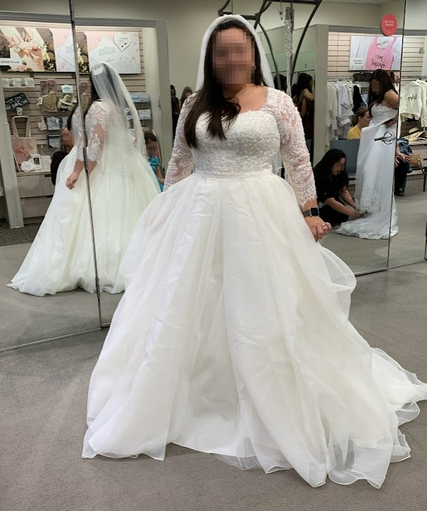 David's Bridal Plus Size 3/4 Lace Sleeved Wedding Dress (AI143101