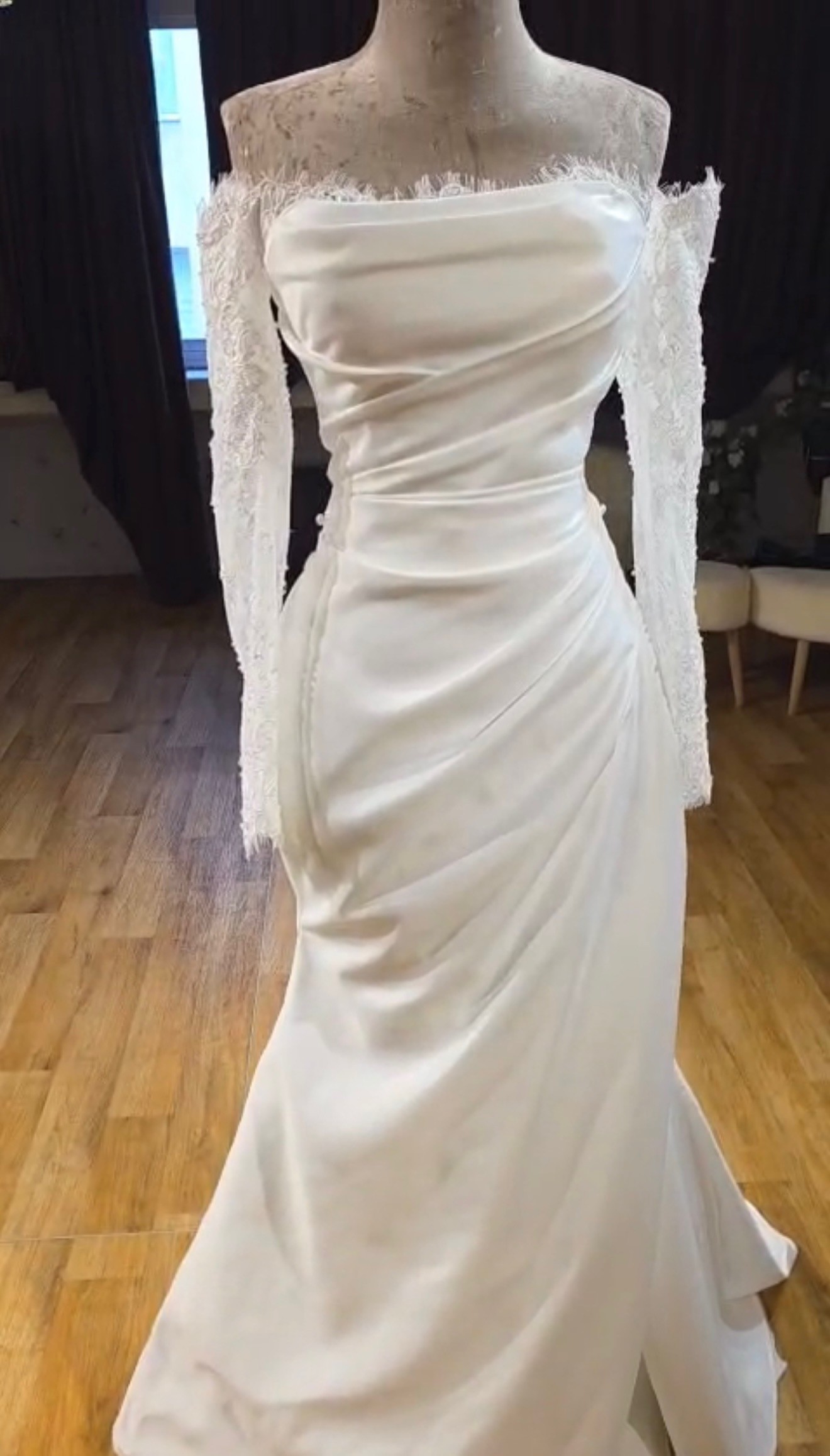 green emerald velvet dress Sophia Tolli Satin Mermaid Gown with Lace Slight Cap sleeves and Sweetheart  Neckline Wedding Dress main image 1