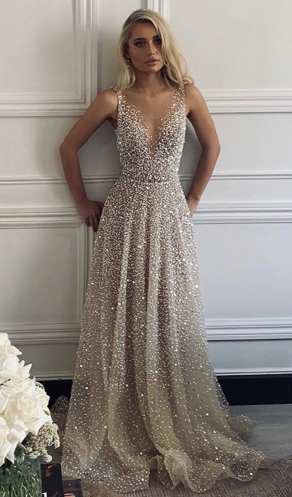 glitter material dress Peach Sequin Midi Dress With Feathers Ariel – Petra Petrova main image 0