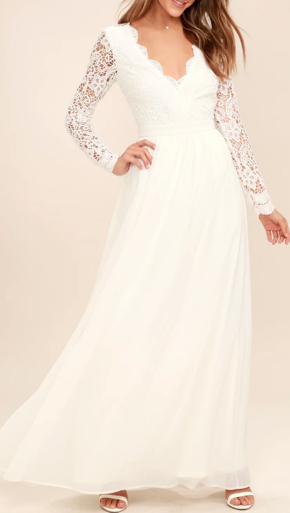 white maxi lace dress with sleeves