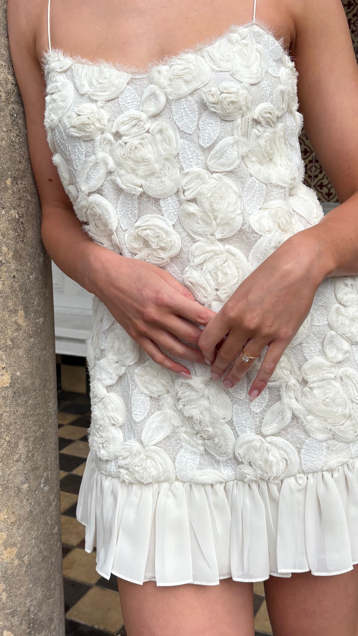 Alexis, Blanc Rosette-Detailed Georgette Mini
