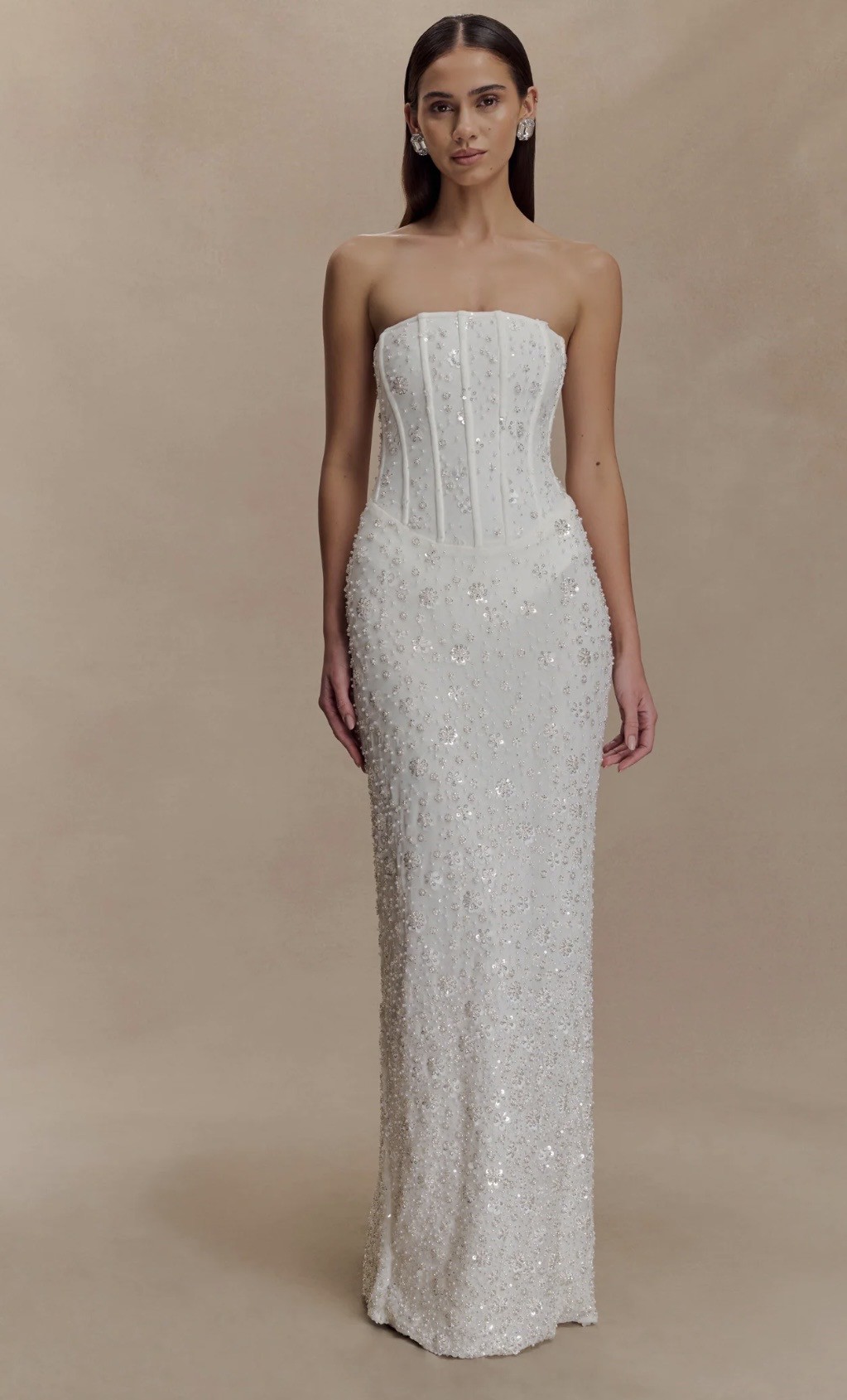 knee length dresses for ladies Gemma Strapless Embellished Maxi Dress / Ivory | Meshki main image 0