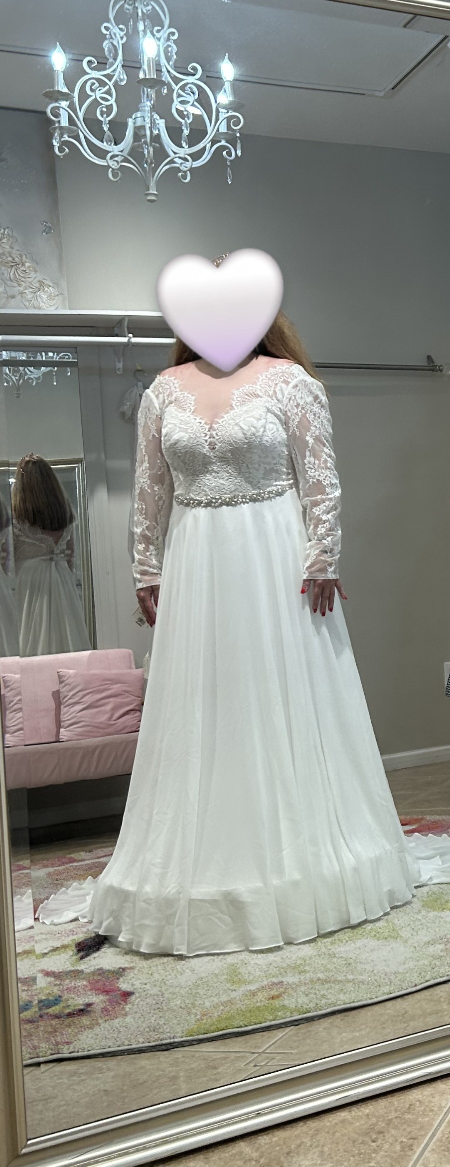David's Bridal, Long sleeve plunge lace chiffon wedding dress New Wedding  Dress Save 67%