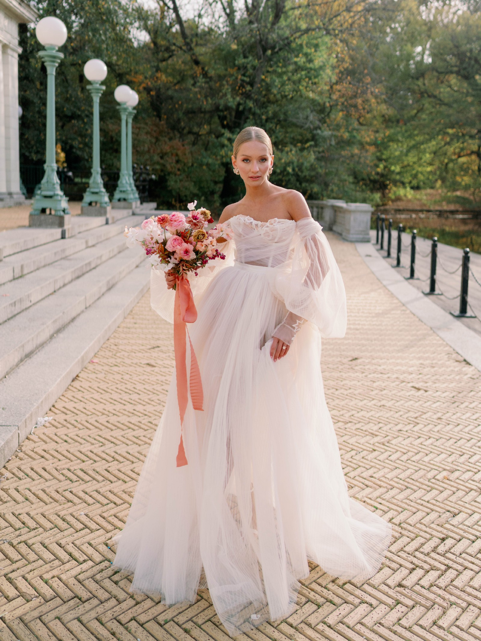 white christmas dresses Strapless Wedding Gown with Removable Puffy Sleeves – HAREM's Brides main image 0