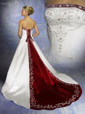 alfred angelo red and white wedding dress
