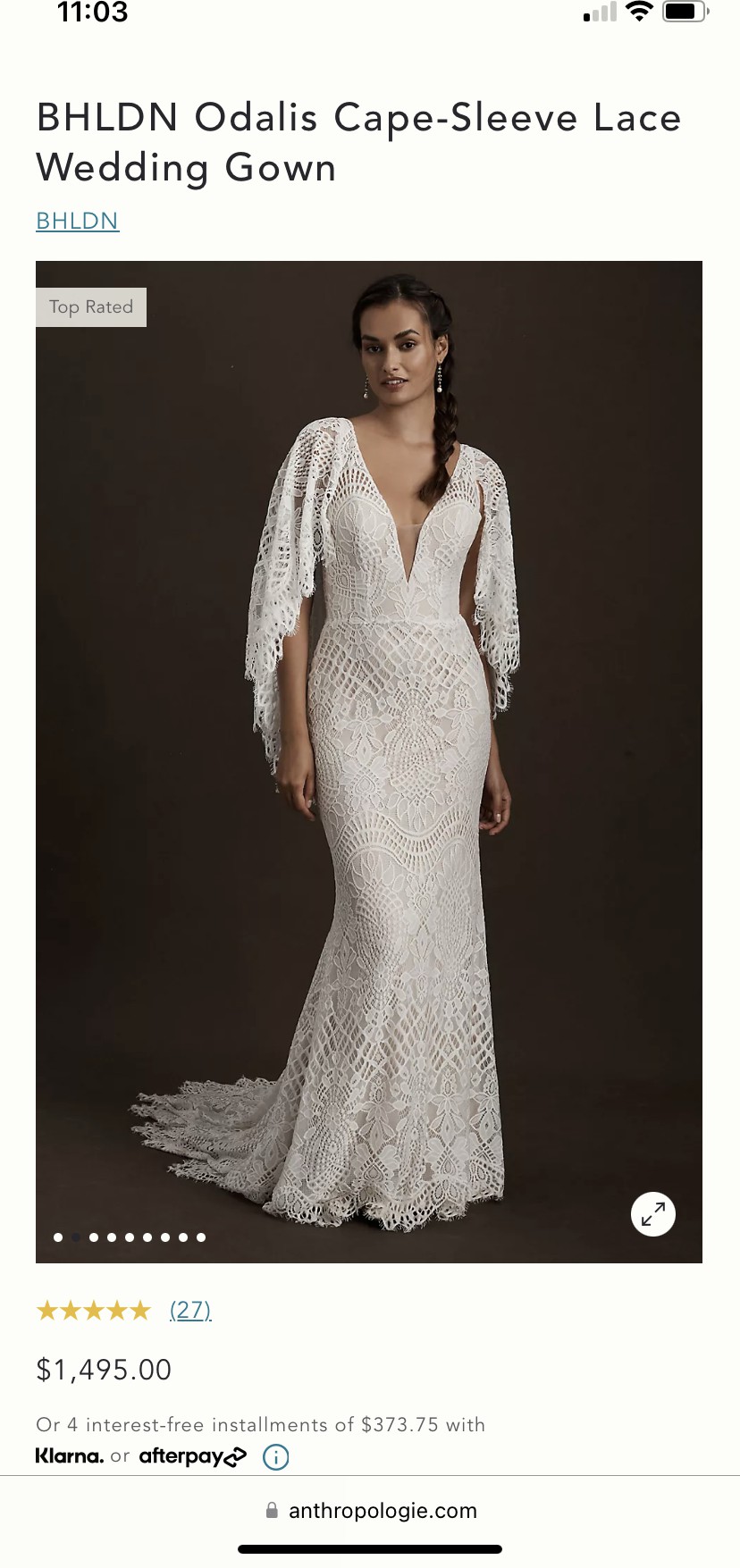 BHLDN Odalis Cape-Sleeve Lace Wedding Gown Wedding Dress Save 33% ...