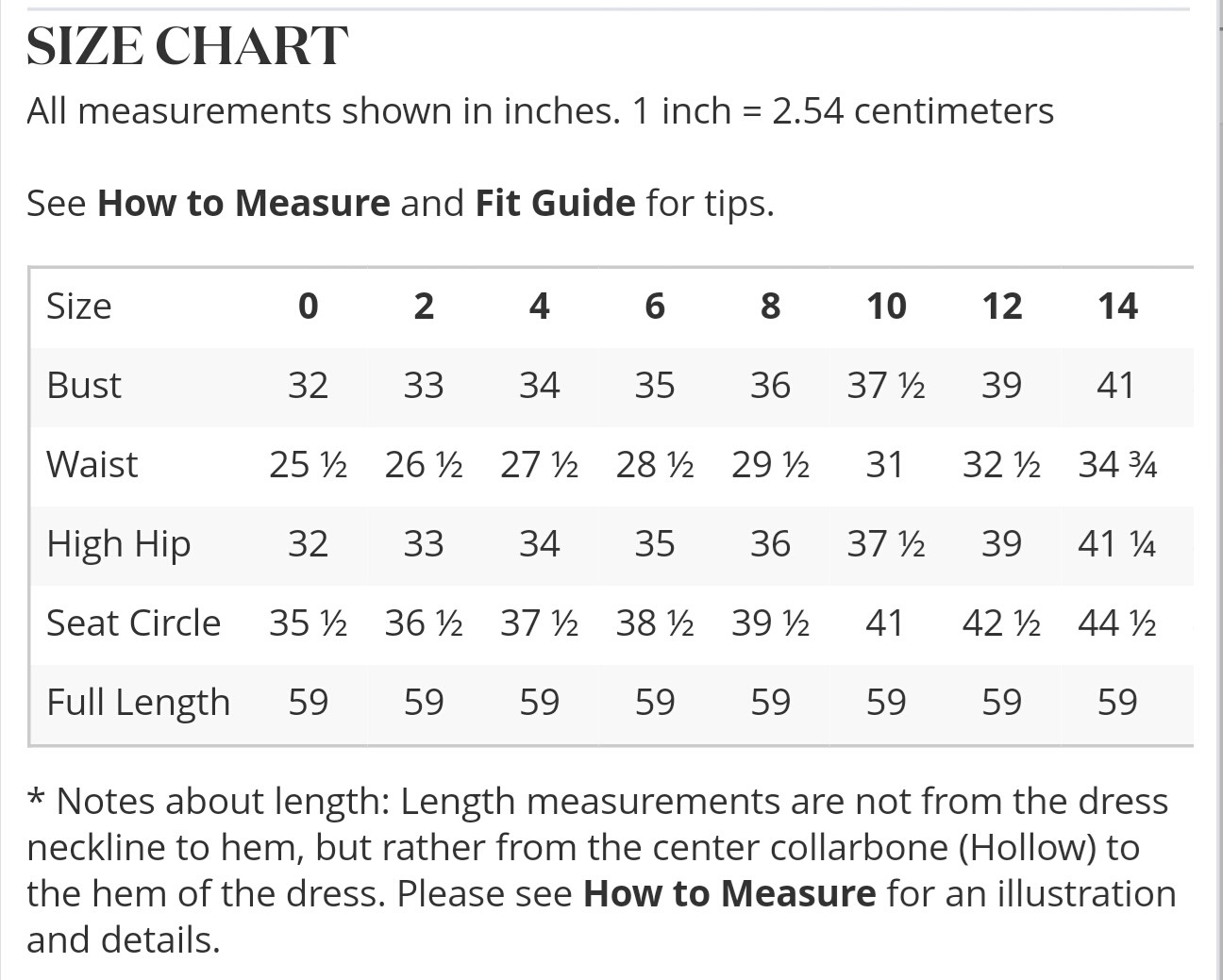 David S Bridal Measurements Chart