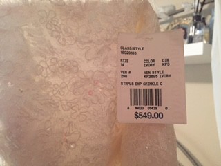 David's Bridal, KP3695 Crinkle Chiffon Gown with Lace Applique New